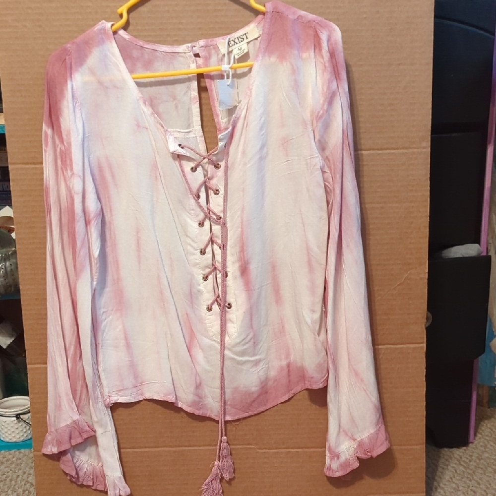 Exist Pink Lace-Up Women's Blouse